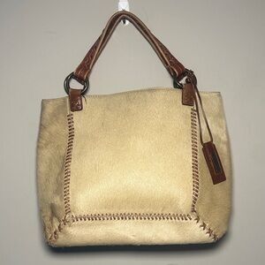 Antonio Melani fur Cream and Brown Tote braided leather Bag